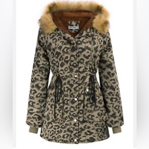 GRACE KARIN NWT Camo Faux Fur Hooded Parka Drawstring Waist Fall/Winter Jacket M